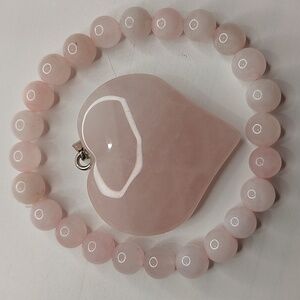 Rose Quartz stone Heart Pendant and Rose Quartz stone 8mm bead bundle #3